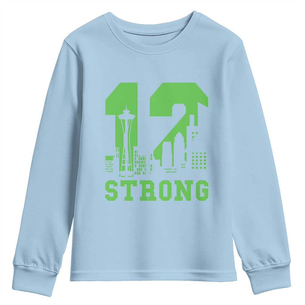 Space Needle Emerald City Skyline Number 12 Typography Youth Sweatshirt Pacific Northwest Fan Pride TS12 Light Blue Print Your Wear