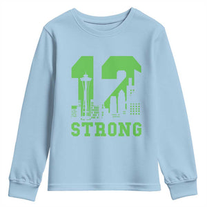 Space Needle Emerald City Skyline Number 12 Typography Youth Sweatshirt Pacific Northwest Fan Pride TS12 Light Blue Print Your Wear