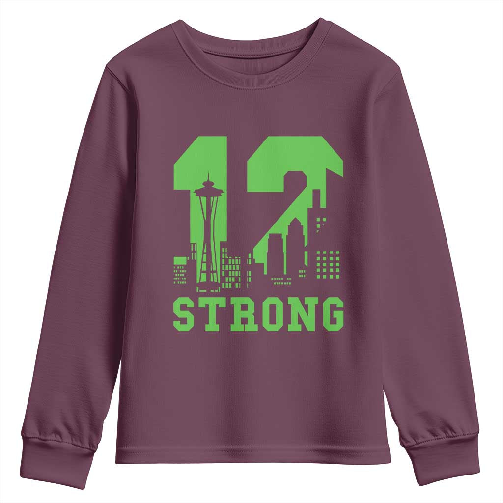 Space Needle Emerald City Skyline Number 12 Typography Youth Sweatshirt Pacific Northwest Fan Pride TS12 Maroon Print Your Wear