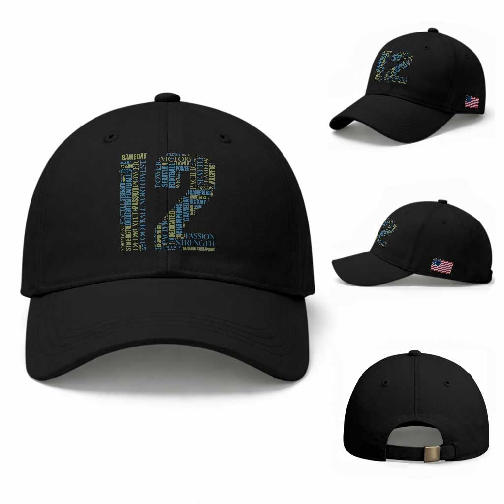 Victory And Strength Number 12 Typography Baseball Cap Gift For Football Lovers TS12 Baseball Cap Universal Fit Black Print Your Wear