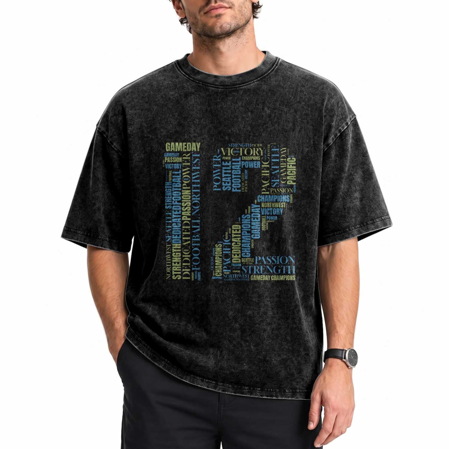 Victory And Strength Number 12 Typography Washed Cotton T-Shirt Gift For Football Lovers