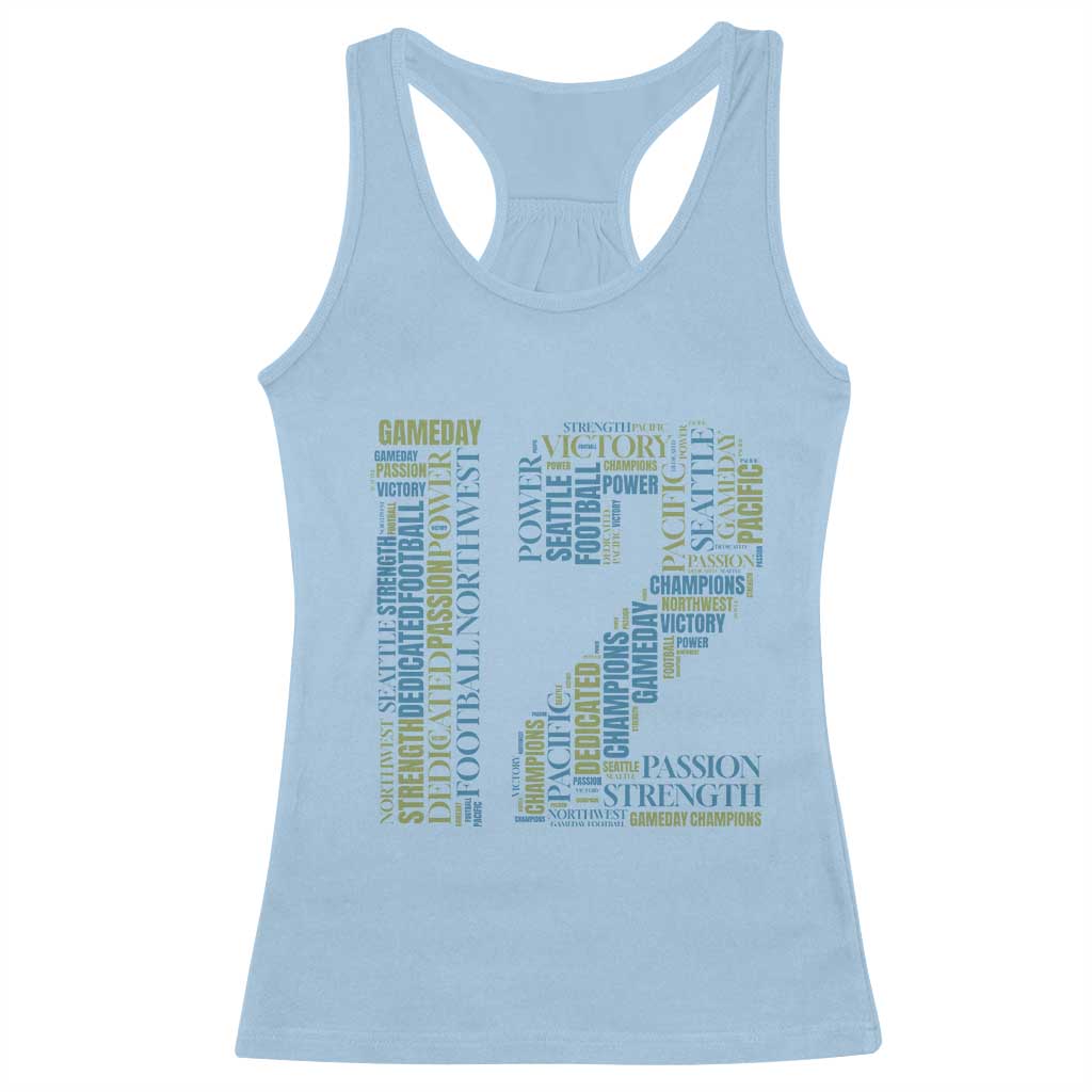 Victory And Strength Number 12 Typography Racerback Tank Top Gift For Football Lovers TS12 Light Blue Print Your Wear