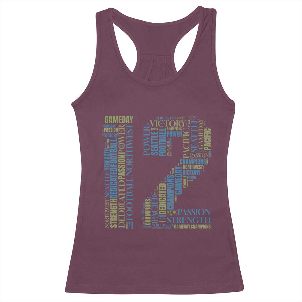 Victory And Strength Number 12 Typography Racerback Tank Top Gift For Football Lovers TS12 Maroon Print Your Wear
