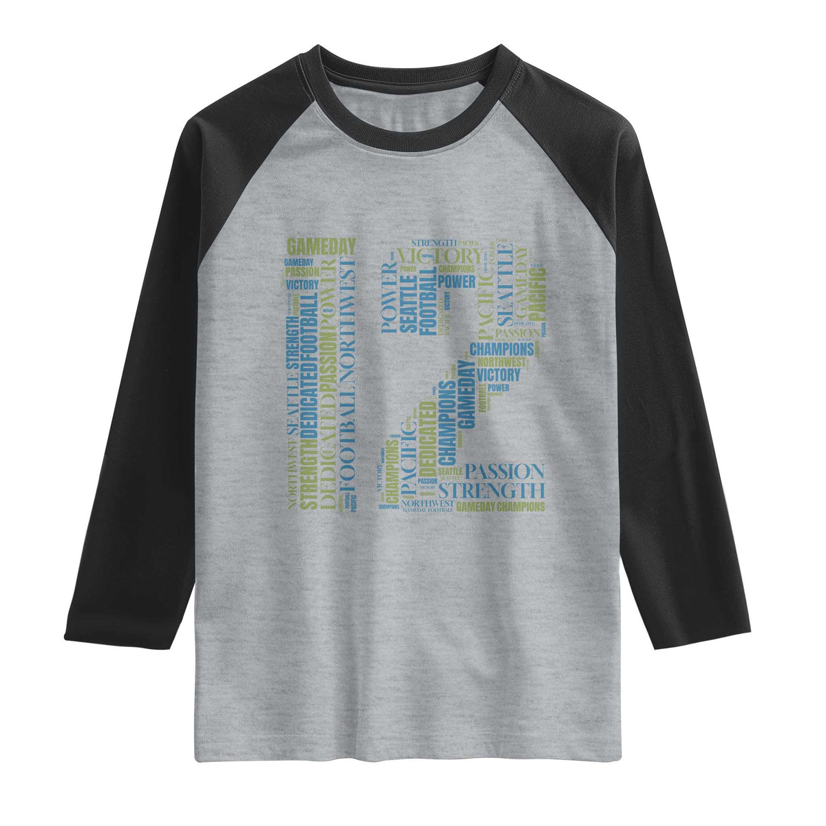 Victory And Strength Number 12 Typography Raglan Shirt Gift For Football Lovers TS12 Heather Gray Black Print Your Wear