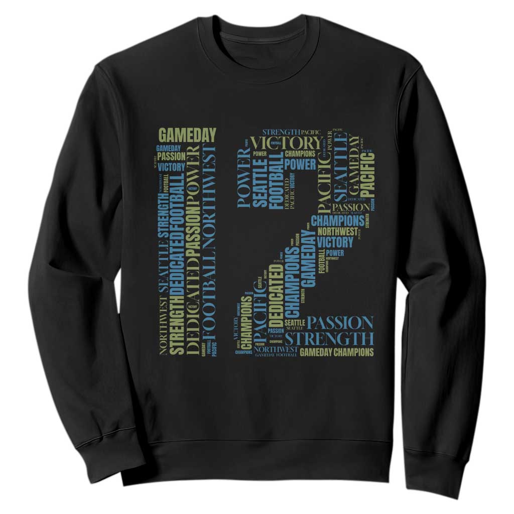 Victory And Strength Number 12 Typography Sweatshirt Gift For Football Lovers TS12 Black Print Your Wear