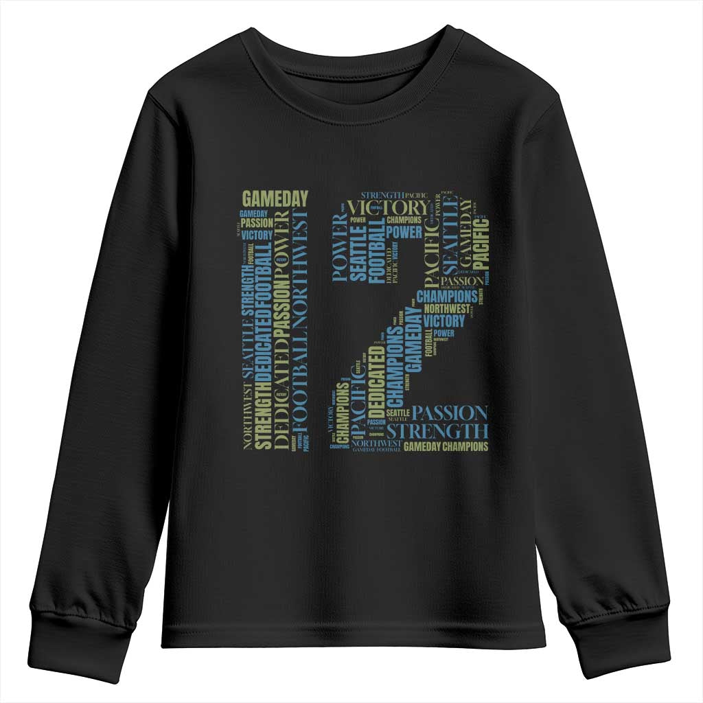 Victory And Strength Number 12 Typography Youth Sweatshirt Gift For Football Lovers TS12 Black Print Your Wear