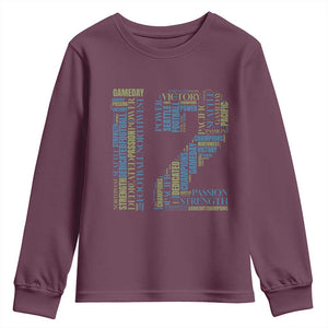 Victory And Strength Number 12 Typography Youth Sweatshirt Gift For Football Lovers TS12 Maroon Print Your Wear