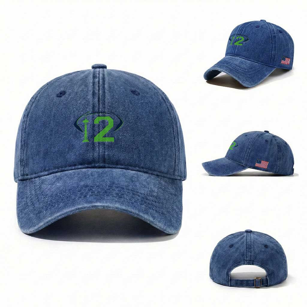 Space Needle Emerald City Number 12 Washed Cotton Baseball Cap Sports Fan Pride TS12 Washed Cap Universal Fit Royal Blue Print Your Wear