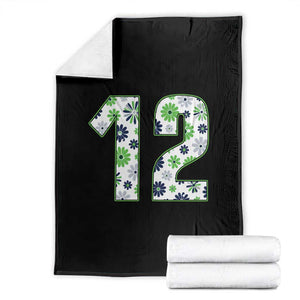 Floral Green Blue Game Day Throw Blanket Number 12 Sports Fan TS12 Black Print Your Wear