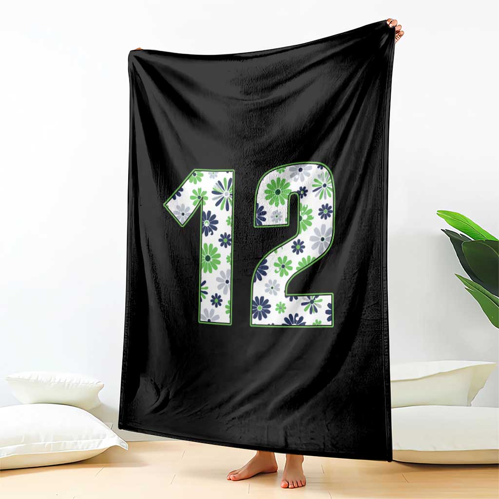 Floral Green Blue Game Day Throw Blanket Number 12 Sports Fan TS12 Print Your Wear