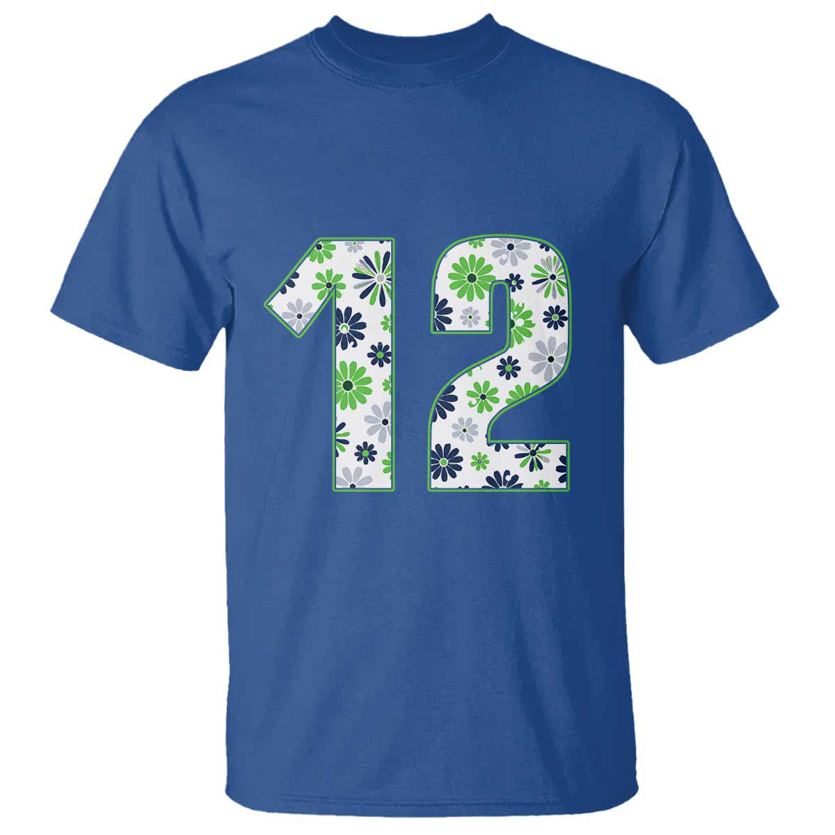 Floral Green Blue Game Day T Shirt Number 12 Sports Fan TS12 Royal Blue Print Your Wear