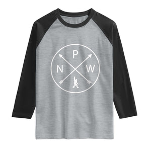 PNW Bigfoot Crossed Arrows Pacific Northwest Pride Raglan Shirt TS12 Heather Gray Black Print Your Wear