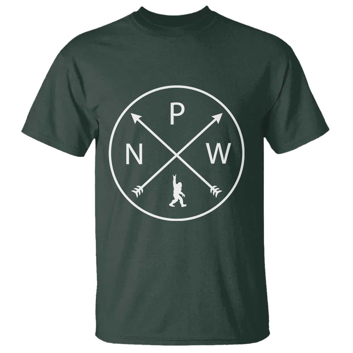 PNW Bigfoot Crossed Arrows Pacific Northwest Pride T Shirt TS12 Dark Forest Green Print Your Wear