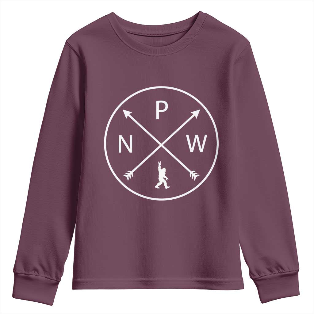 PNW Bigfoot Crossed Arrows Pacific Northwest Pride Youth Sweatshirt TS12 Maroon Print Your Wear