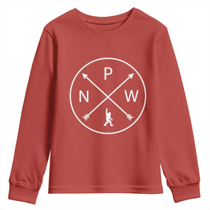 PNW Bigfoot Crossed Arrows Pacific Northwest Pride Youth Sweatshirt TS12 Red Print Your Wear