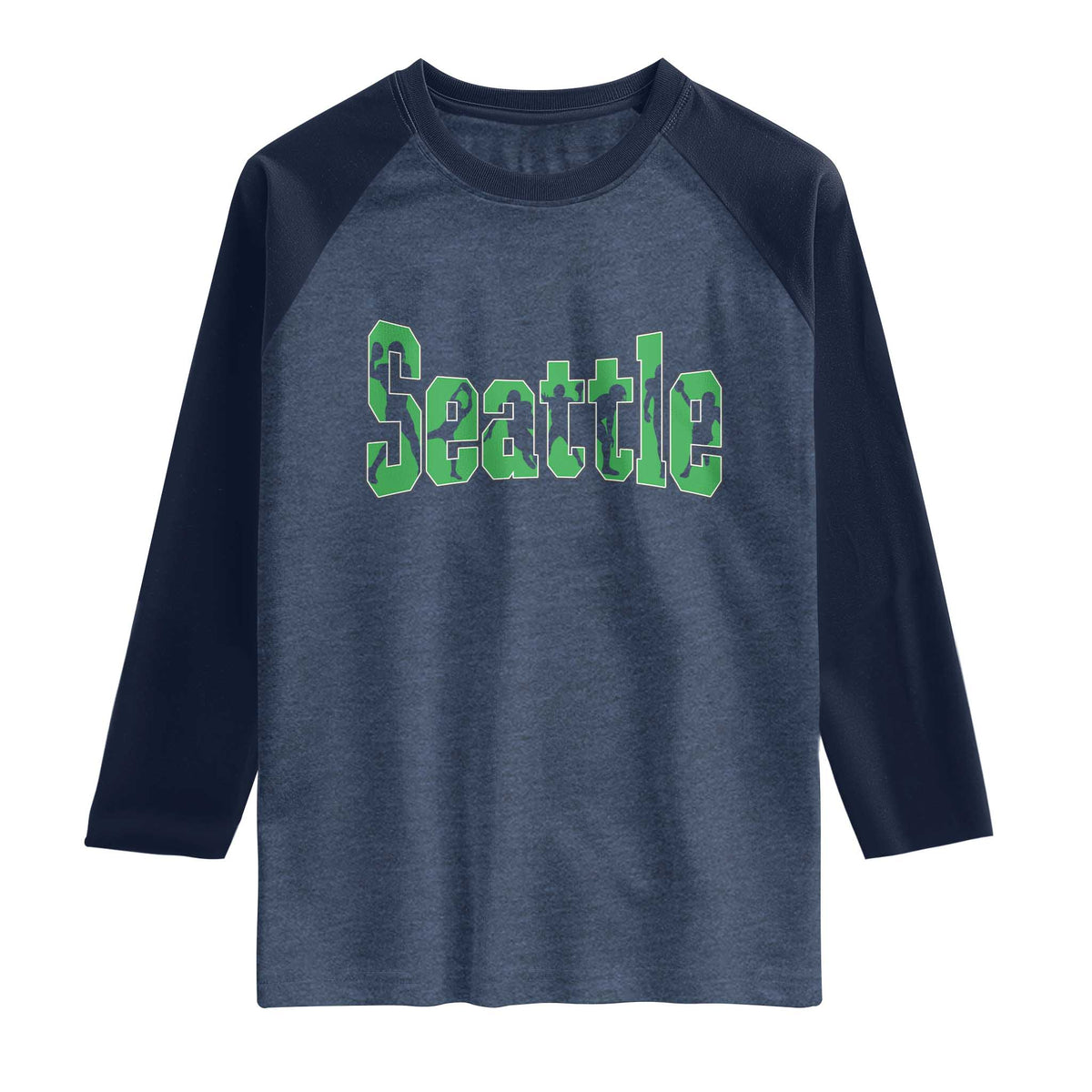 Seattle Sports Player Silhouette Raglan Shirt Gift For Football Lovers TS12 Heather Denim Navy Print Your Wear