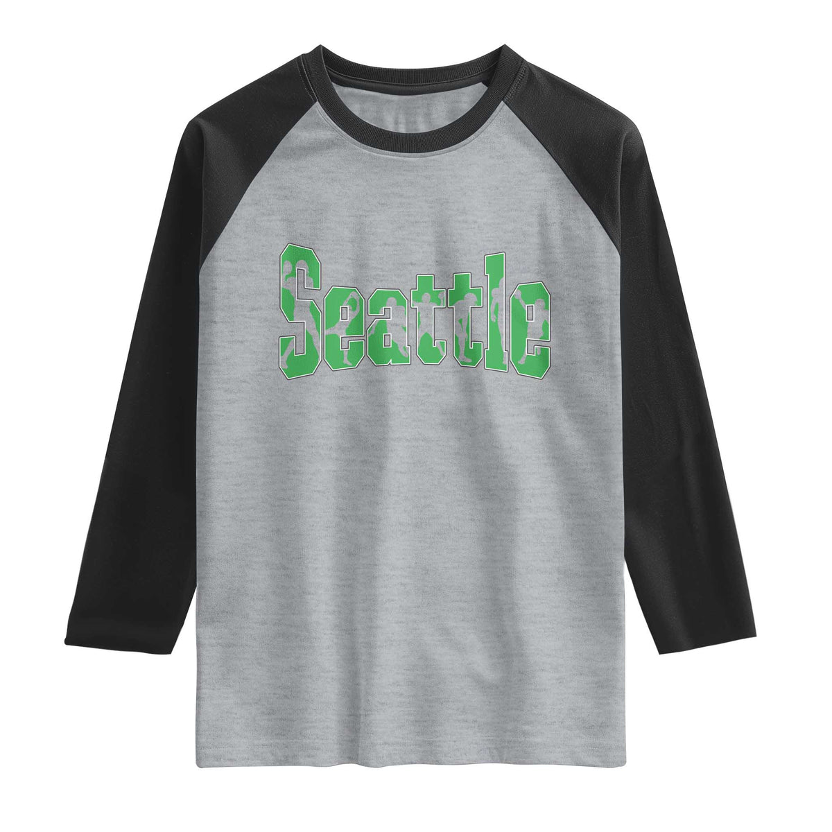 Seattle Sports Player Silhouette Raglan Shirt Gift For Football Lovers TS12 Heather Gray Black Print Your Wear