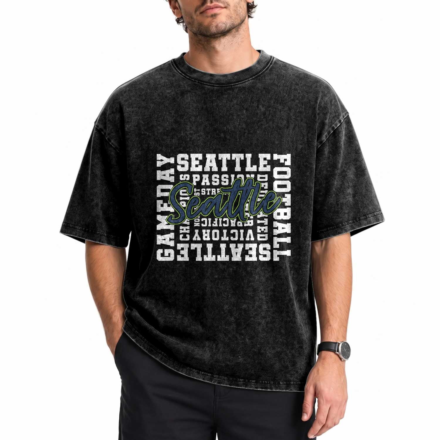 Seattle Emerald City Pride Washed Cotton T-Shirt Football Fan Game Day Gift