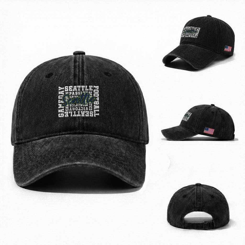 Seattle Emerald City Pride Washed Cotton Baseball Cap Football Fan Game Day Gift TS12 Washed Cap Universal Fit Black Print Your Wear