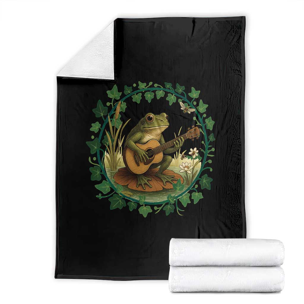 Funny Frog Playing Guitar Throw Blanket Music Lovers Gift TS12 Black Print Your Wear
