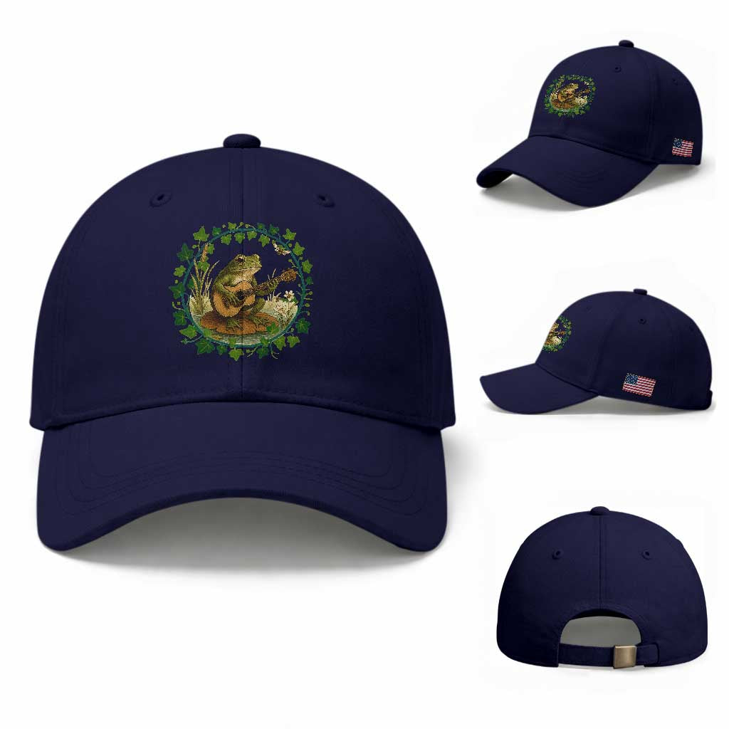 Funny Frog Playing Guitar Baseball Cap Music Lovers Gift TS12 Baseball Cap Universal Fit Dark Blue Print Your Wear
