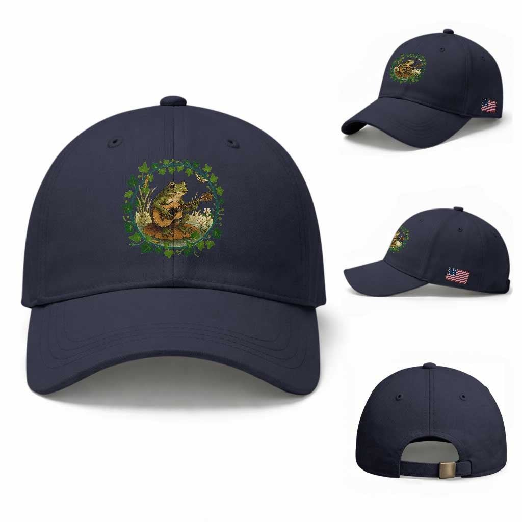 Funny Frog Playing Guitar Baseball Cap Music Lovers Gift TS12 Baseball Cap Universal Fit Navy Print Your Wear