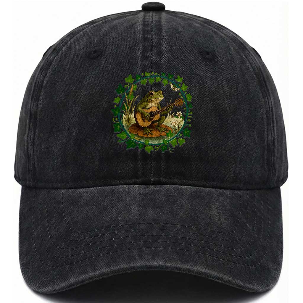 Funny Frog Playing Guitar Washed Cotton Baseball Cap Music Lovers Gift TS12 Print Your Wear