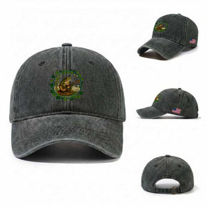 Funny Frog Playing Guitar Washed Cotton Baseball Cap Music Lovers Gift TS12 Washed Cap Universal Fit Dark Green Print Your Wear
