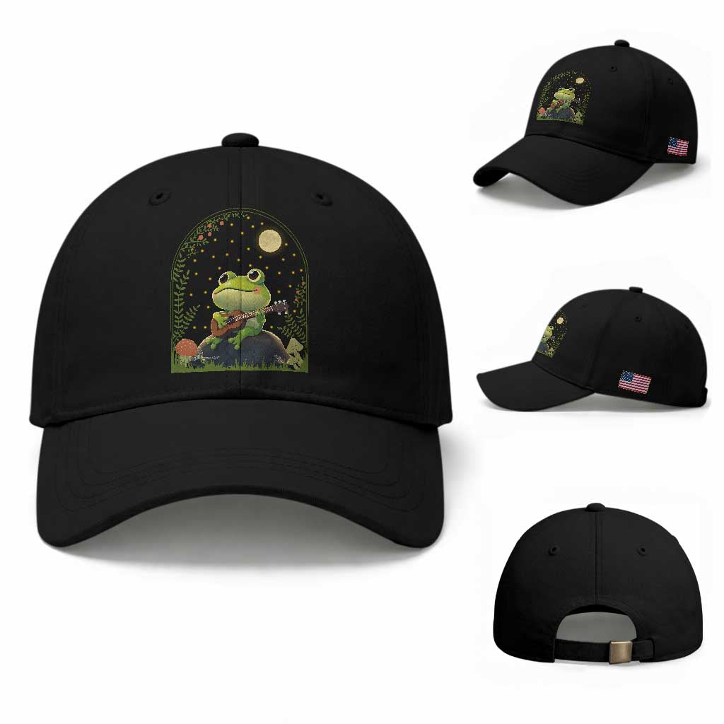 Frog Playing Guitar Baseball Cap Gift for Musicians TS12 Baseball Cap Universal Fit Black Print Your Wear