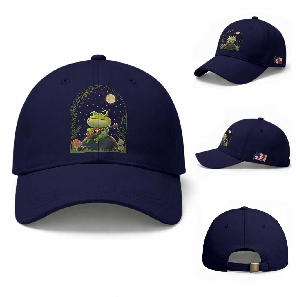 Frog Playing Guitar Baseball Cap Gift for Musicians TS12 Baseball Cap Universal Fit Dark Blue Print Your Wear