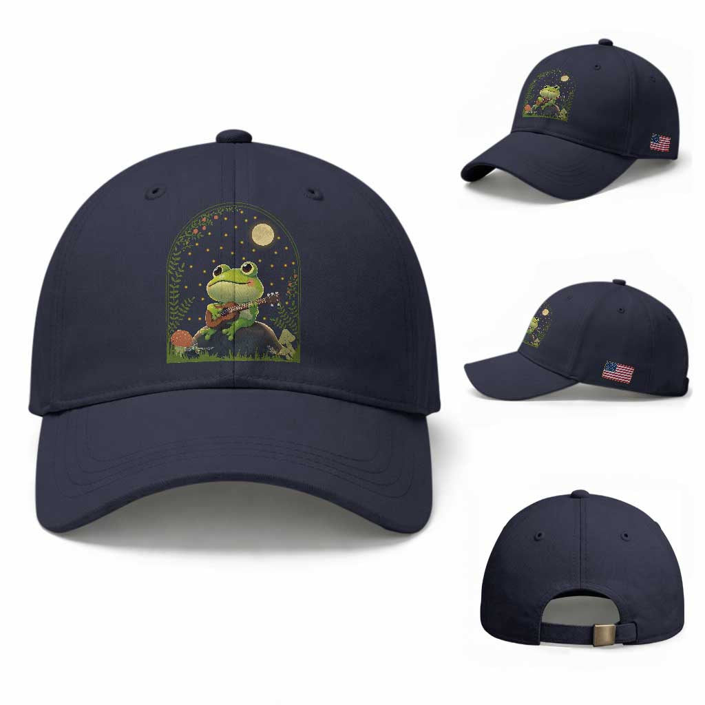 Frog Playing Guitar Baseball Cap Gift for Musicians TS12 Baseball Cap Universal Fit Navy Print Your Wear