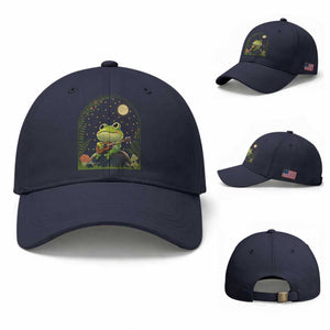 Frog Playing Guitar Baseball Cap Gift for Musicians TS12 Baseball Cap Universal Fit Navy Print Your Wear