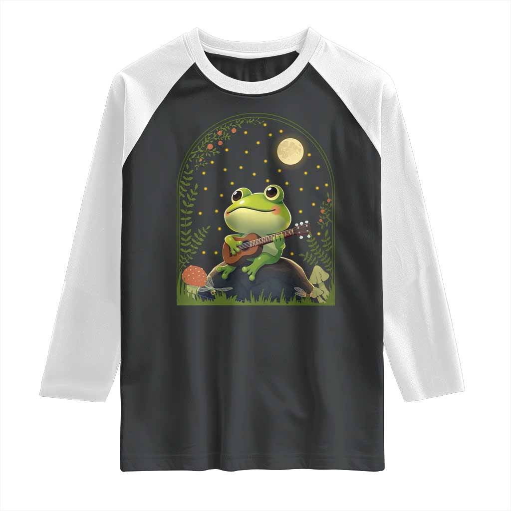 Frog Playing Guitar Raglan Shirt Gift for Musicians TS12 Black White Print Your Wear