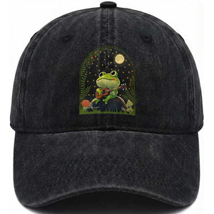 Frog Playing Guitar Washed Cotton Baseball Cap Gift for Musicians TS12 Print Your Wear