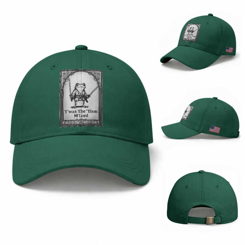T’was The Tism M’Lord Baseball Cap Funny Medieval Knight Frog Gift TS12 Baseball Cap Universal Fit Irish Green Print Your Wear