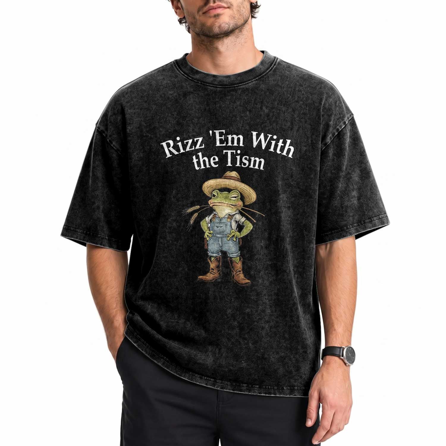 Autism Frog Washed Cotton T-Shirt Funny Rizz Em With The Tism