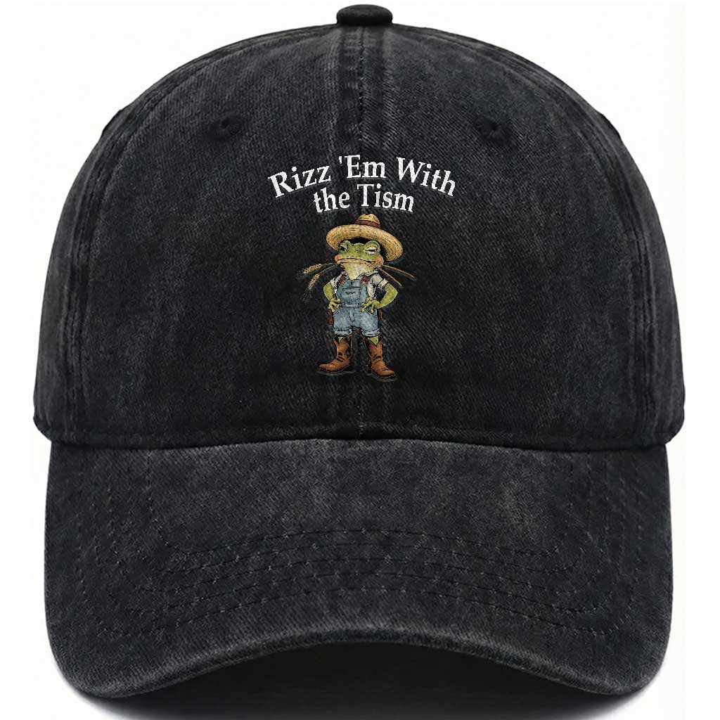 Autism Frog Washed Cotton Baseball Cap Funny Rizz Em With The Tism TS12 Print Your Wear