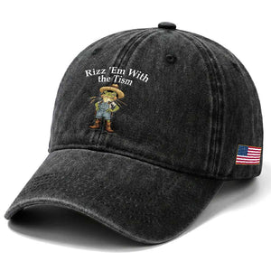 Autism Frog Washed Cotton Baseball Cap Funny Rizz Em With The Tism TS12 Print Your Wear