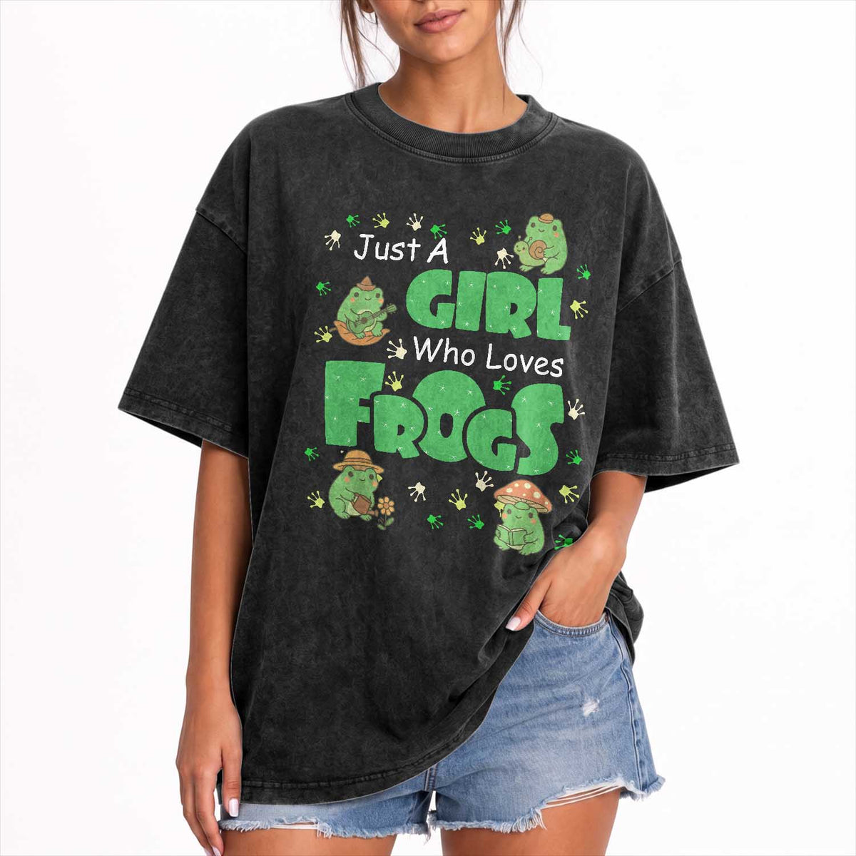 Just A Girl Who Loves Frogs Gift Washed Cotton T-Shirt