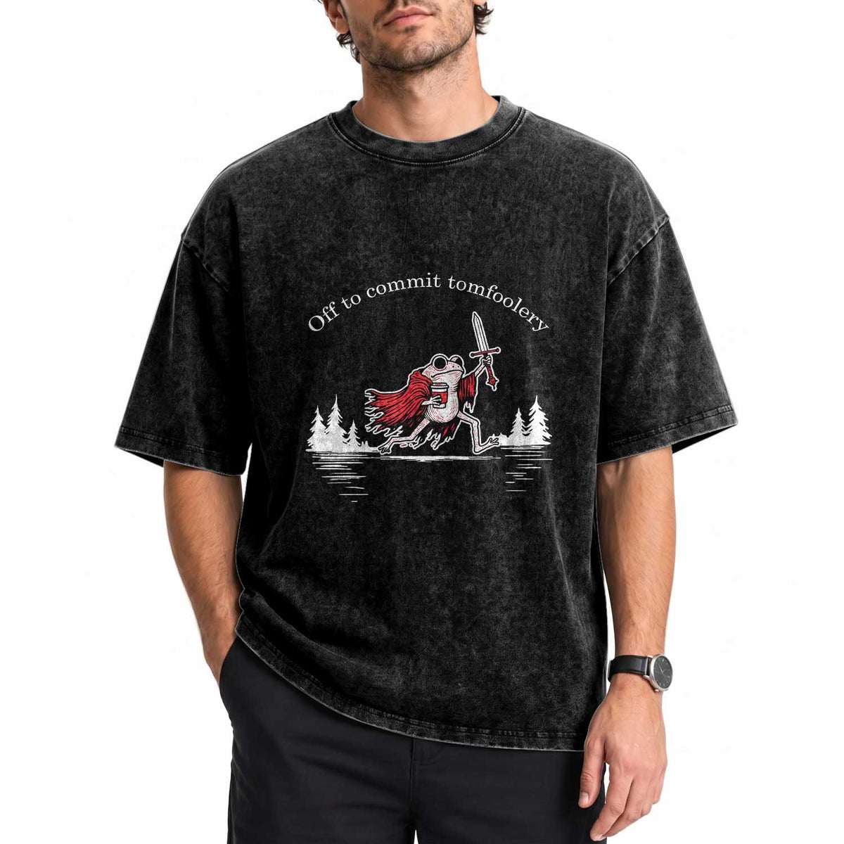 Off To Commit Tomfoolery Washed Cotton T-Shirt Frog Coffee Lover Gift