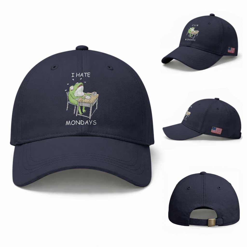Funny Office Frog Baseball Cap I Hate Mondays TS12 Baseball Cap Universal Fit Navy Print Your Wear