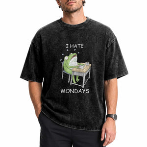 Funny Office Frog Washed Cotton T-Shirt I Hate Mondays