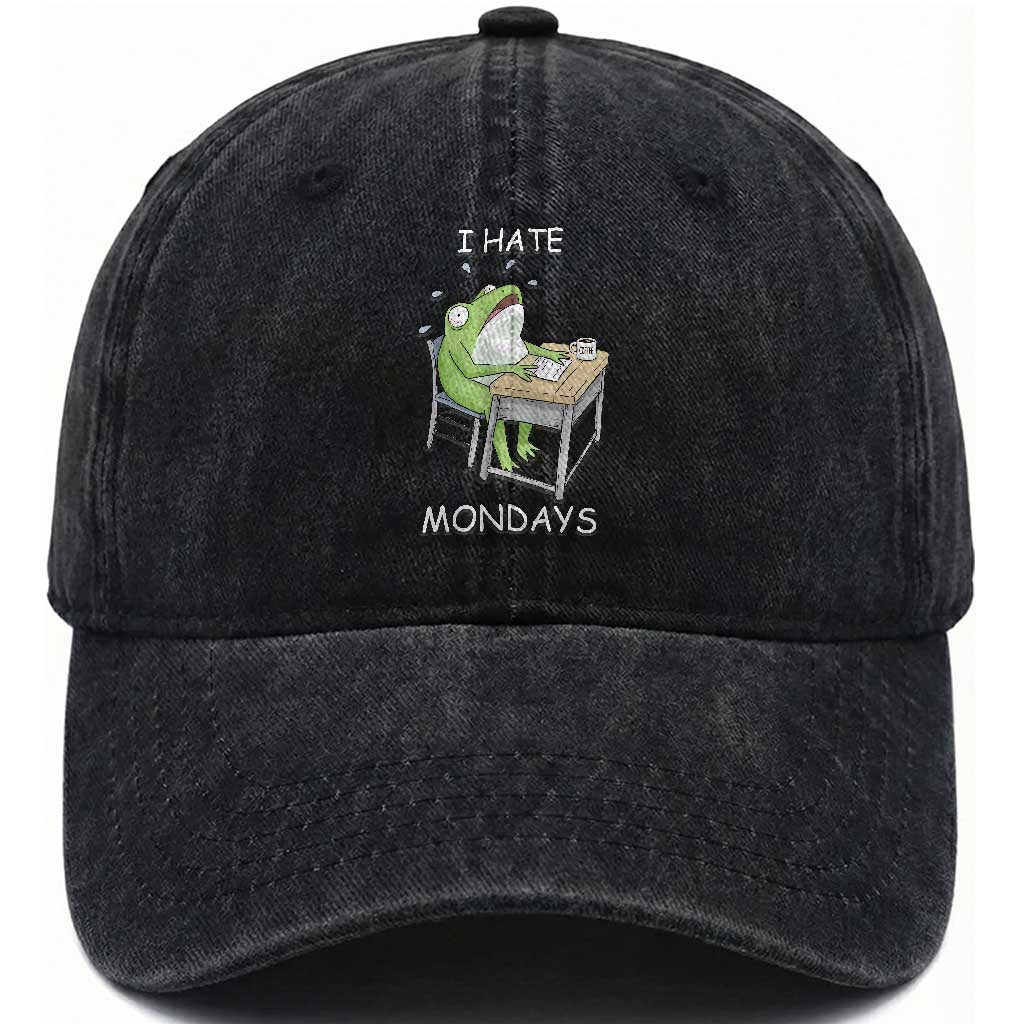 Funny Office Frog Washed Cotton Baseball Cap I Hate Mondays TS12 Print Your Wear