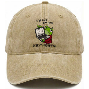 It Is Fine I Am Fine Everything Is Fine Washed Cotton Baseball Cap Attitude Frog TS12 Print Your Wear