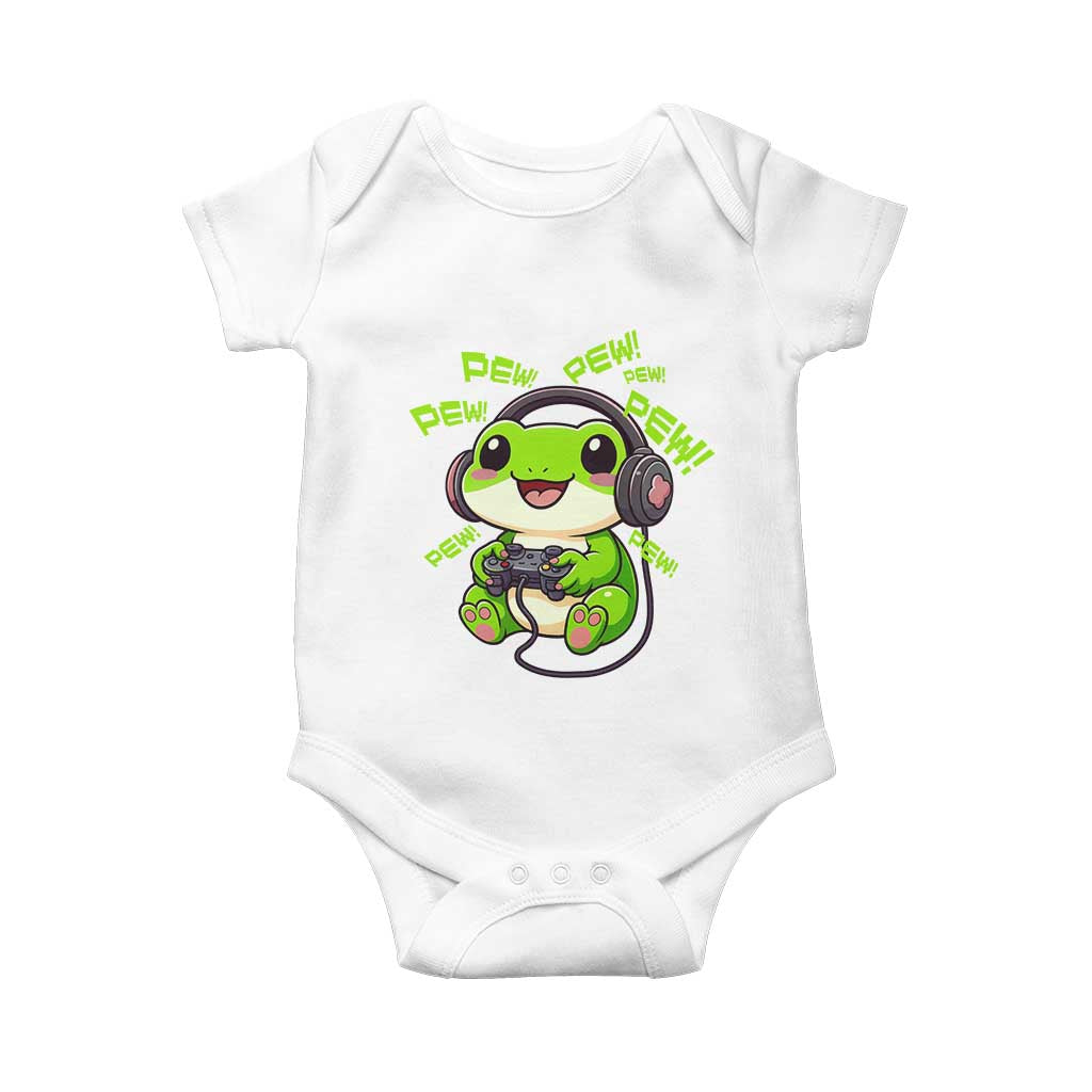 Funny Frog Playing Video Game Gift Baby Onesie TS12 White Print Your Wear