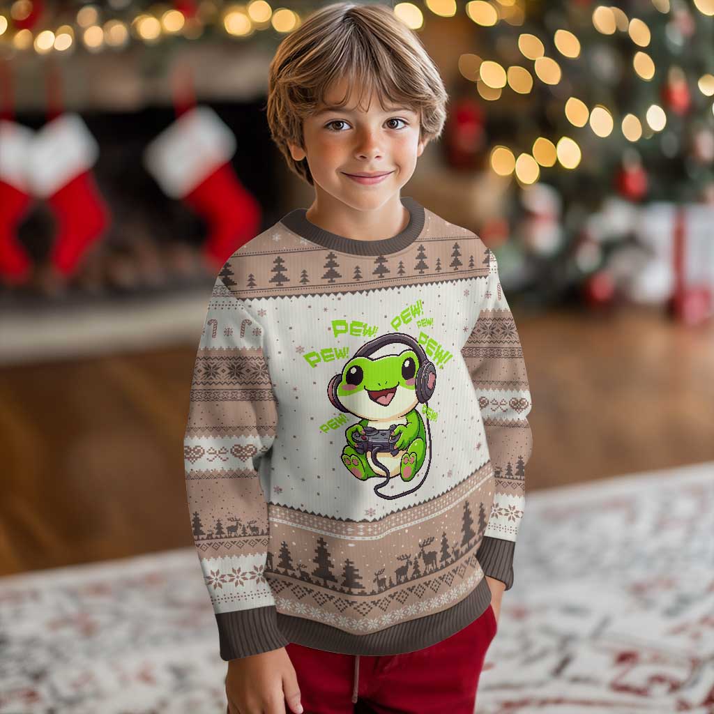 Funny Frog Playing Video Game Gift Ugly Christmas Sweater TS12 Mocha Mousse Print Your Wear