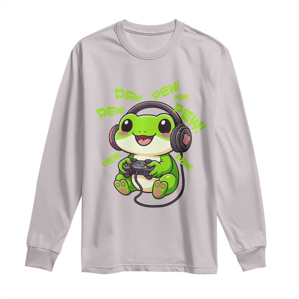 Funny Frog Playing Video Game Gift Long Sleeve Shirt TS12 Ice Gray Print Your Wear