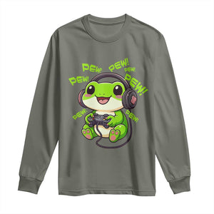 Funny Frog Playing Video Game Gift Long Sleeve Shirt TS12 Military Green Print Your Wear