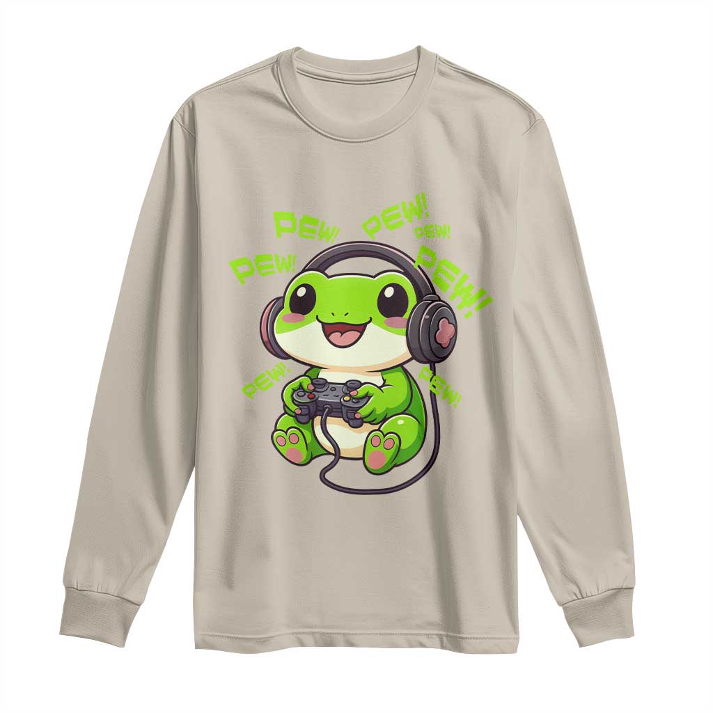 Funny Frog Playing Video Game Gift Long Sleeve Shirt TS12 Sand Print Your Wear
