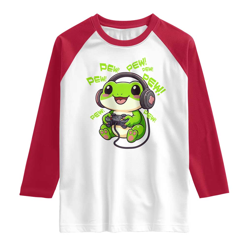 Funny Frog Playing Video Game Gift Raglan Shirt TS12 White Red Print Your Wear
